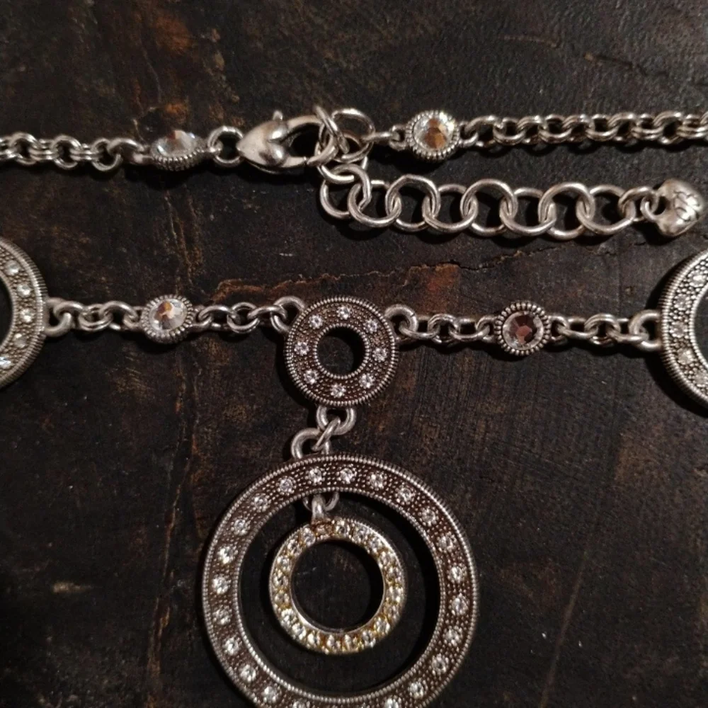 Brighton TOWNSEND Silver Marcasite Mega Crystal Open Circles Necklace. - Picture 3 of 3